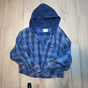 American Eagle Outfitters Blue Plaid Jean Jacket